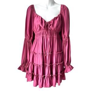 Fit & Flare Princess Dress Sz Medium Cranberry Rose Boho Ruffle Prairie Cottage